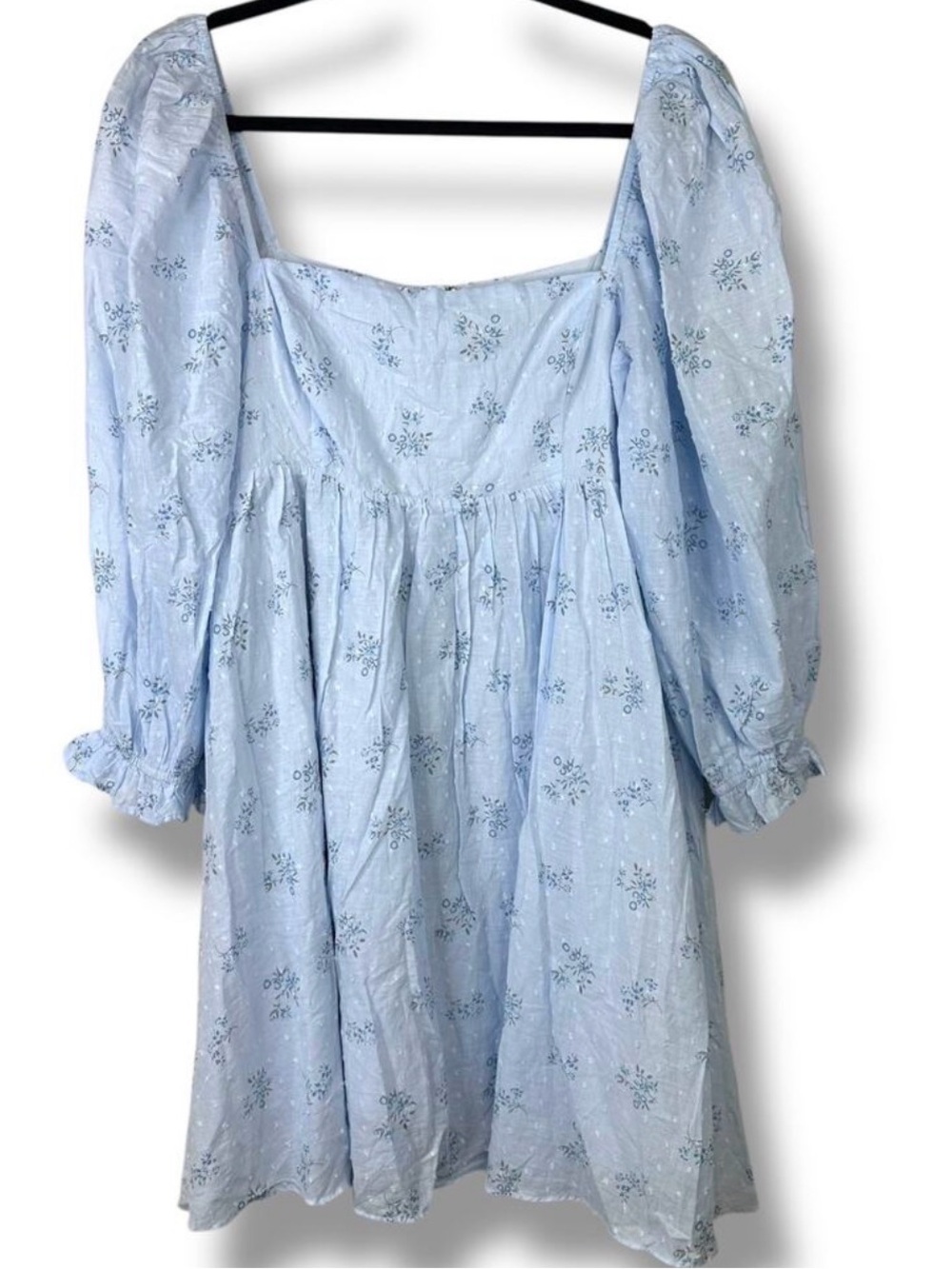Lulus Always Charming Light Blue Floral Swiss Dot Babydoll Mini Dress Large - Picture 5 of 6